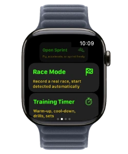 Falcata Run on Apple Watch showing Race Mode and Training Timer options